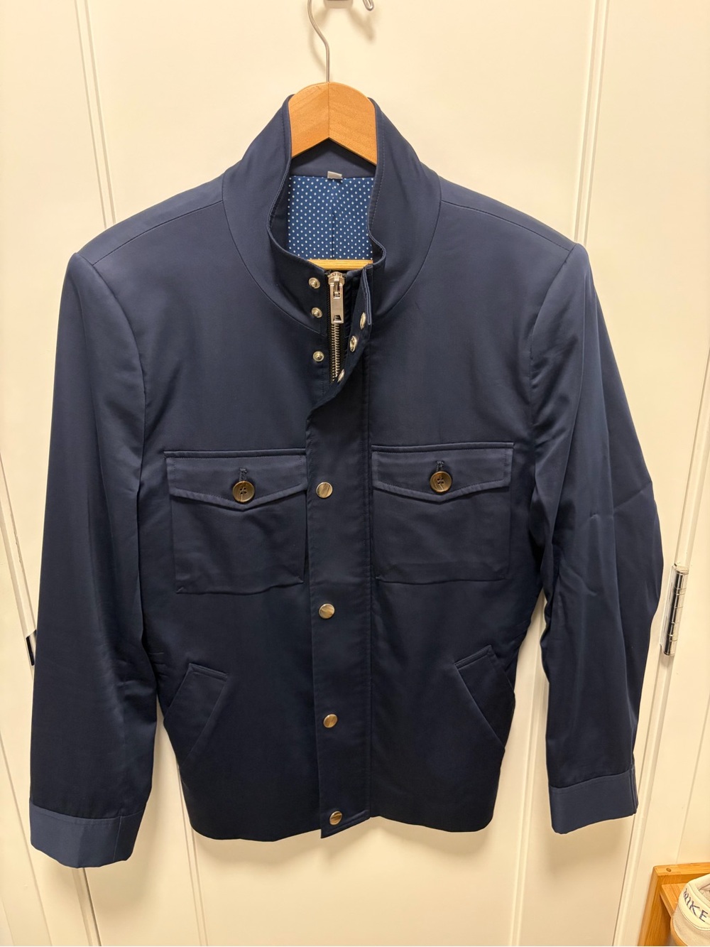 State & Liberty Men's Navy Military-Style Field Jacket with Button & Zip Front